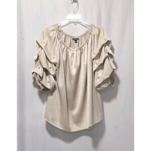 ROZ & ALI Top Womans 2X Blush Pink Tiered Sleeve Pearls Stretch